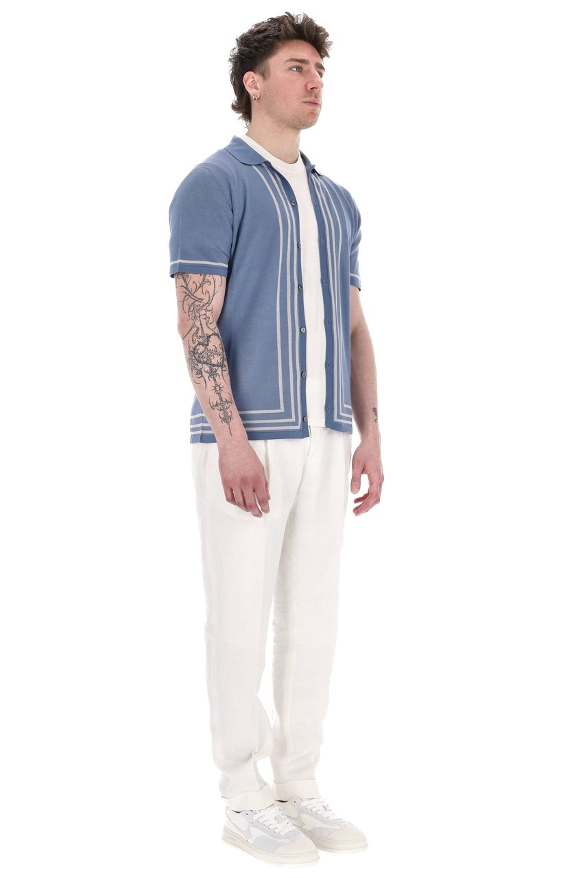 Drumohr Vertical Stripe Cotton Polo-Shirt Wit