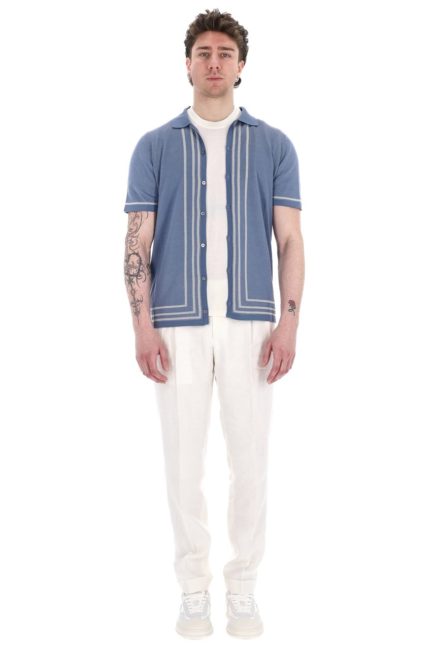 Drumohr Vertical Stripe Cotton Polo-Shirt Wit