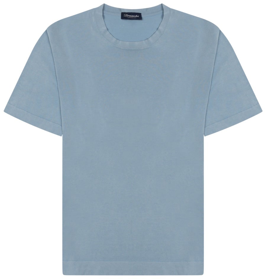 Drumohr Minimalist Crew Neck T-Shirt In Muted Blue Grijs