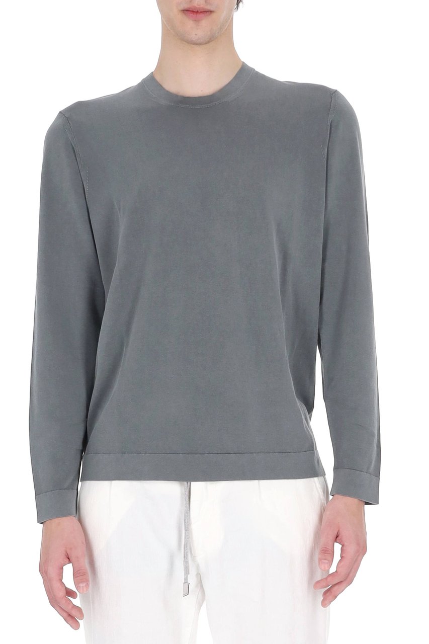 Drumohr Grey Long-Sleeve Frosted Cotton T-Shirt Grijs