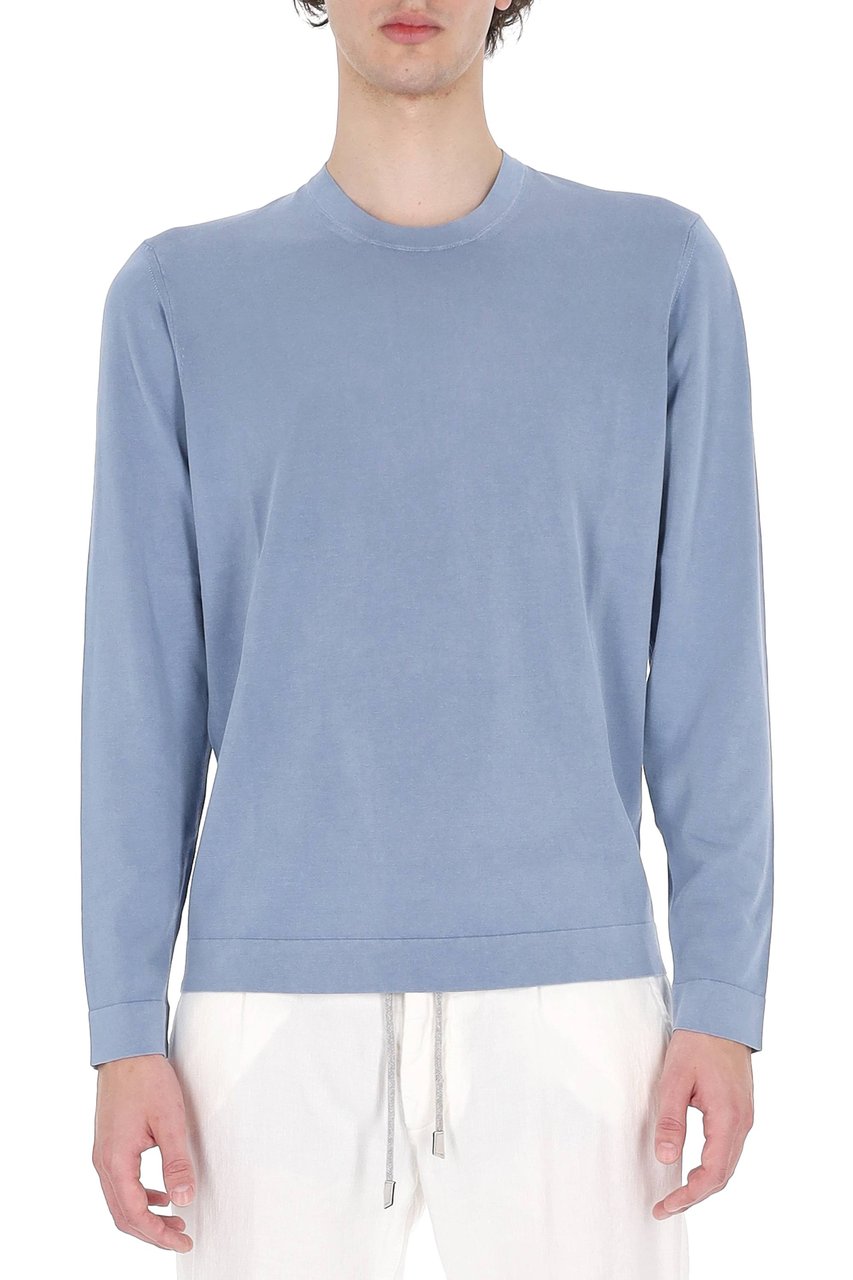 Drumohr Aviation Blue Long-Sleeve Frosted T-Shirt Blauw
