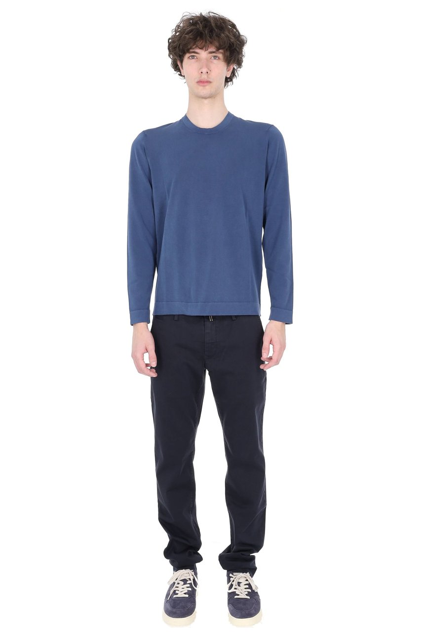 Drumohr Blue Long-Sleeve Frosted Cotton T-Shirt Blauw