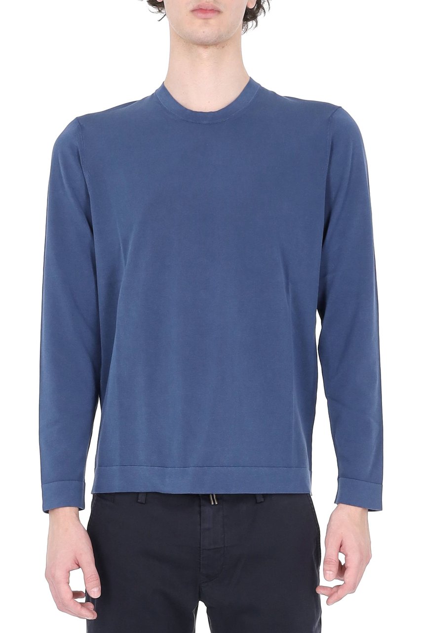 Drumohr Blue Long-Sleeve Frosted Cotton T-Shirt Blauw