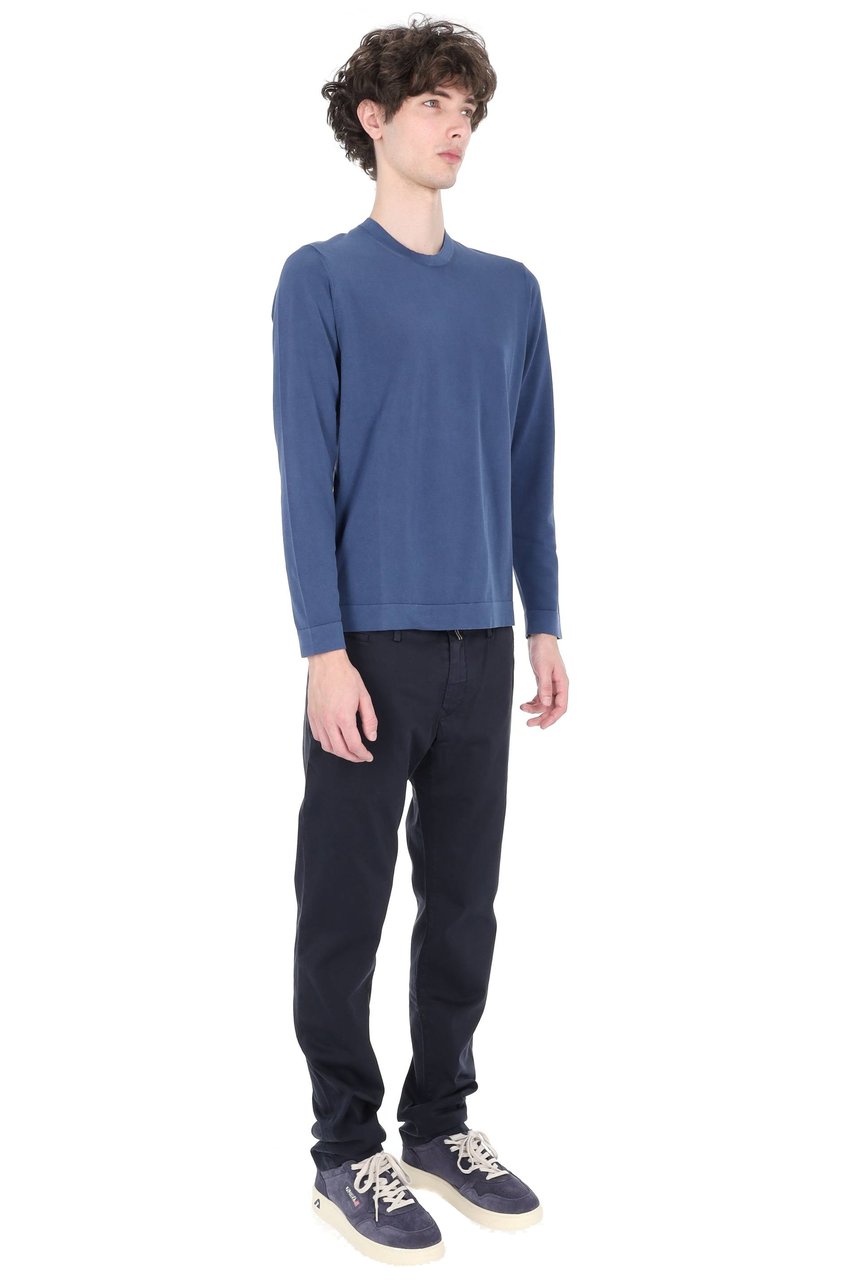 Drumohr Blue Long-Sleeve Frosted Cotton T-Shirt Blauw