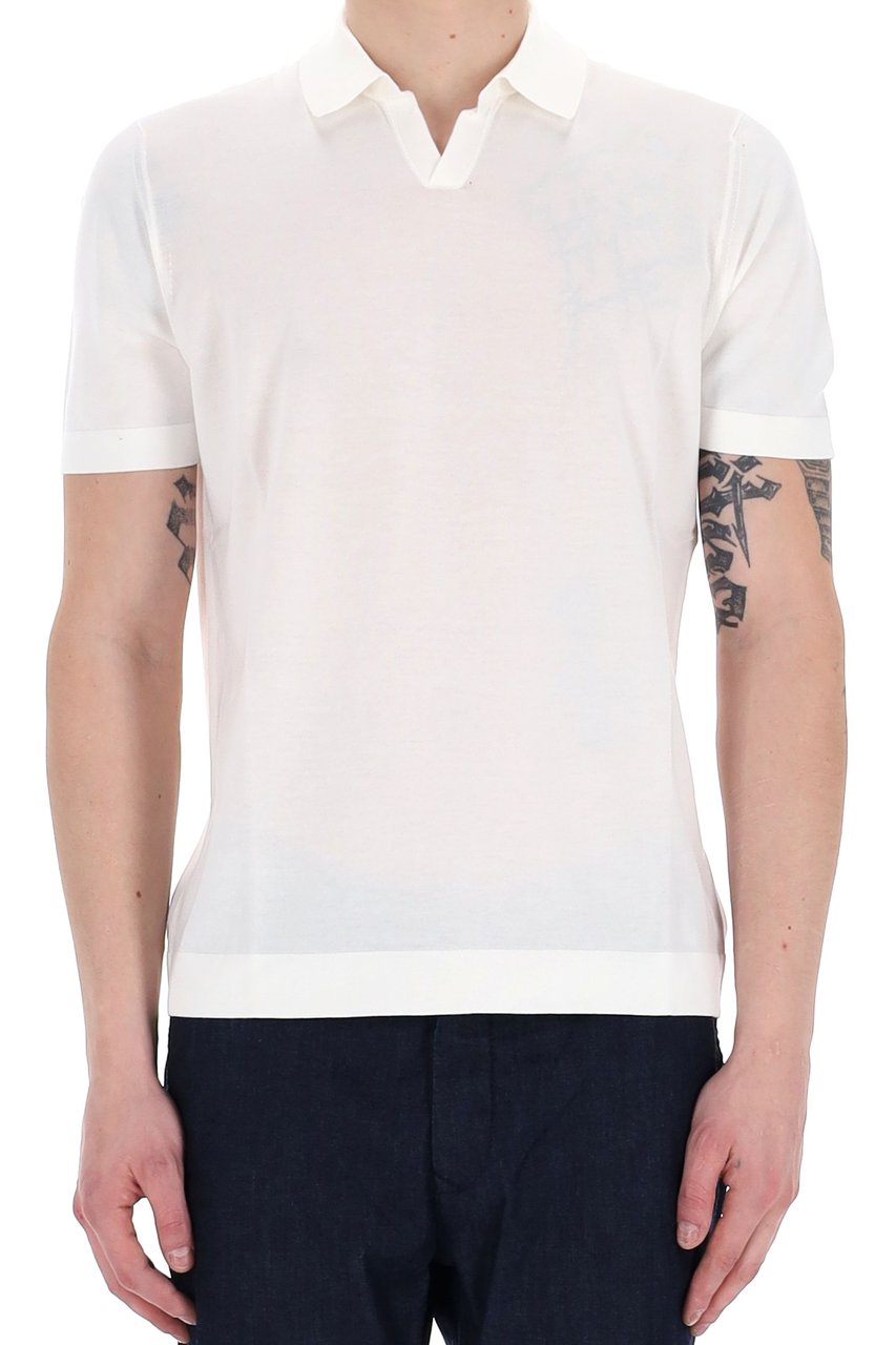 Drumohr Frosted Superlight Cotton Open Collar Polo Zwart