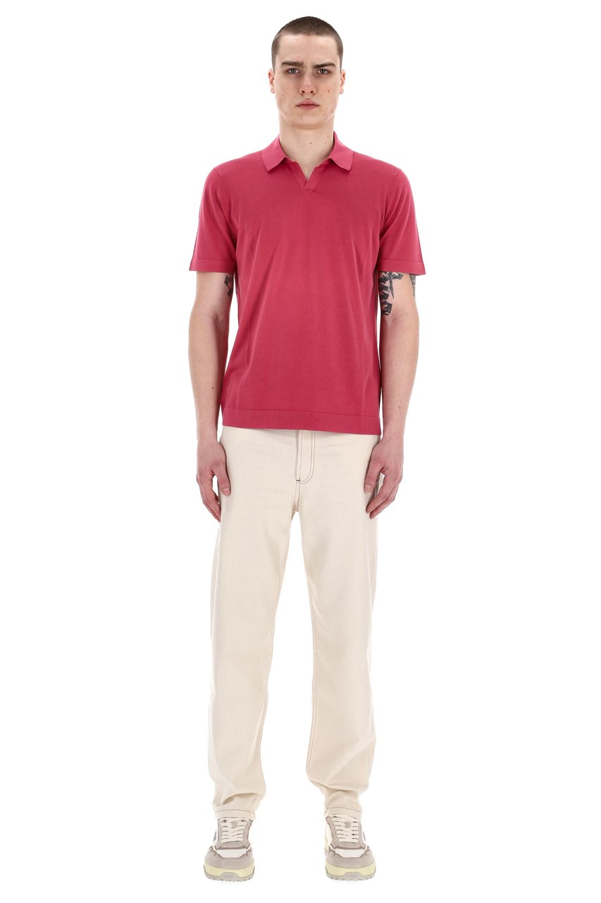 Drumohr Frosted Superlight Cotton Open Collar Polo Roze