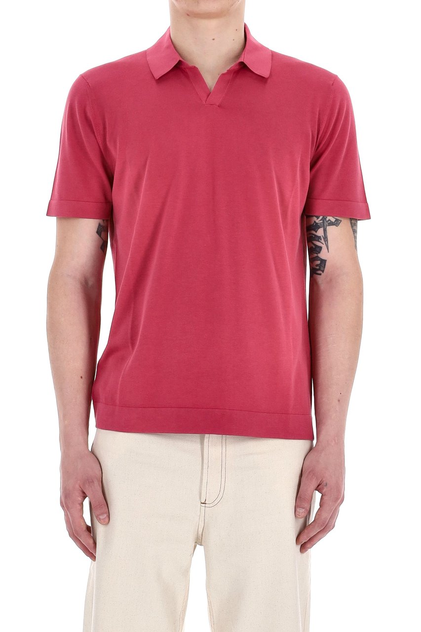 Drumohr Frosted Superlight Cotton Open Collar Polo Roze