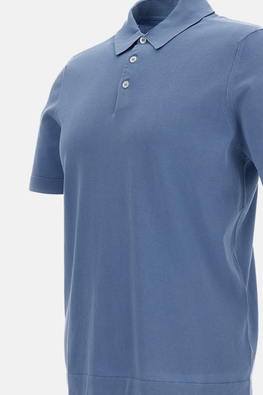 Drumohr Light Blue Cotton Polo Shirt Blauw