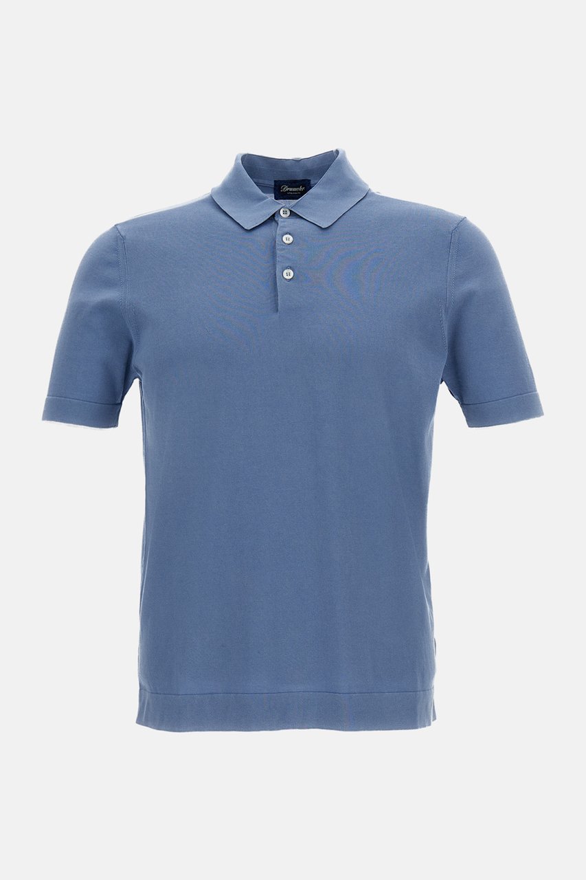Drumohr Light Blue Cotton Polo Shirt Blauw