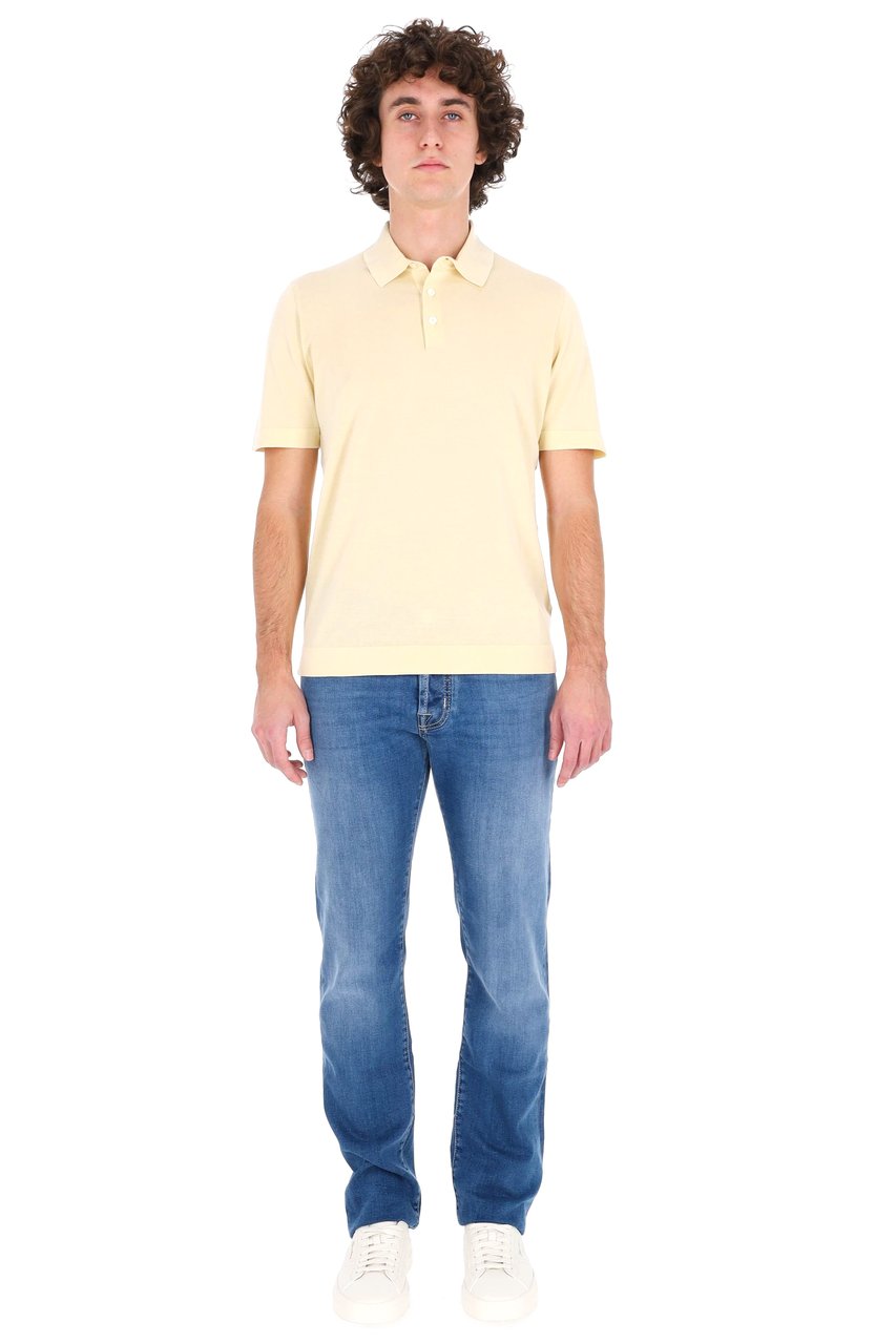 Drumohr Yellow Ice Cotton Frosted Polo Shirt Neutraal