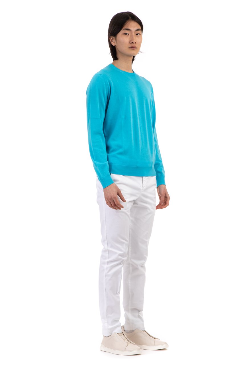 Drumohr Long-Sleeve Crewneck Top in Frosted Cotton Blauw