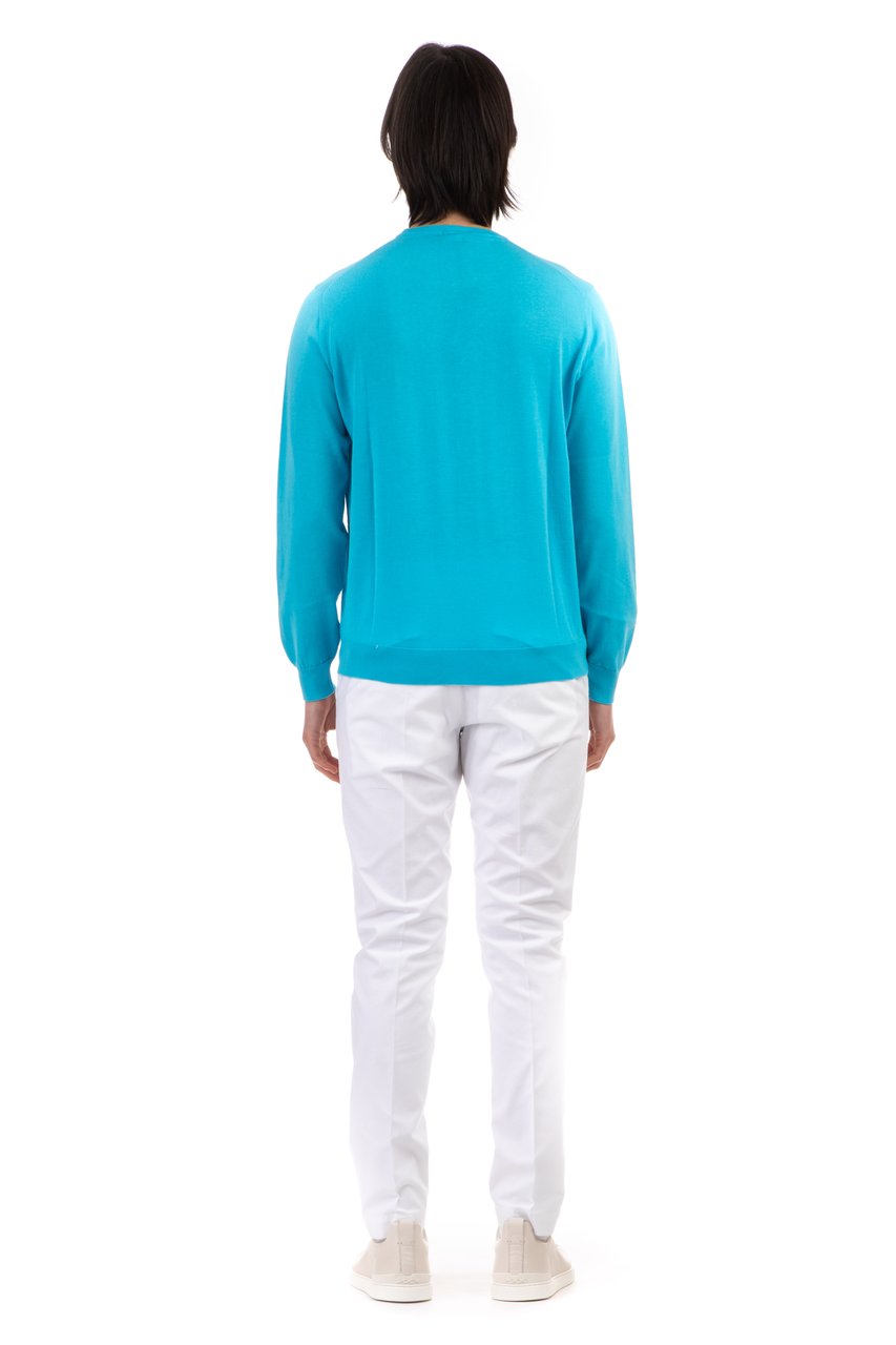Drumohr Long-Sleeve Crewneck Top in Frosted Cotton Blauw