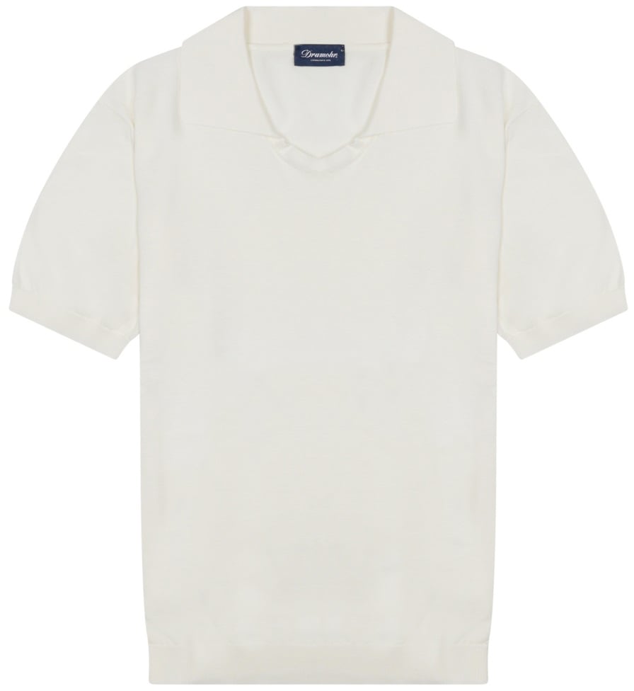 Drumohr Minimalist White Polo With Classic Collar Wit