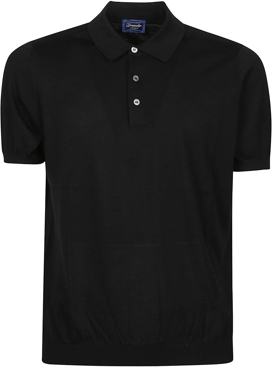Drumohr Short Sleeve Logo Polo Shirt Black Zwart