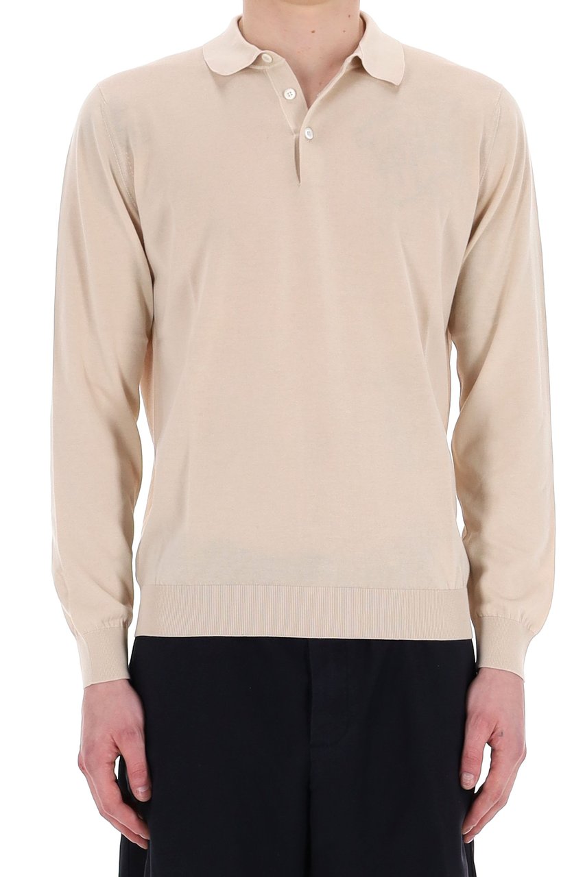 Drumohr Superlight Long Sleeve Cotton Polo Neutraal