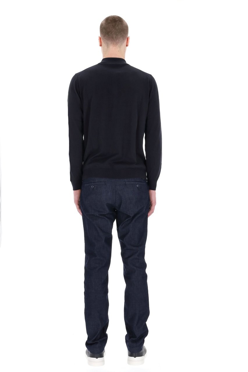 Drumohr Lightweight Cotton Long Sleeve Polo Zwart