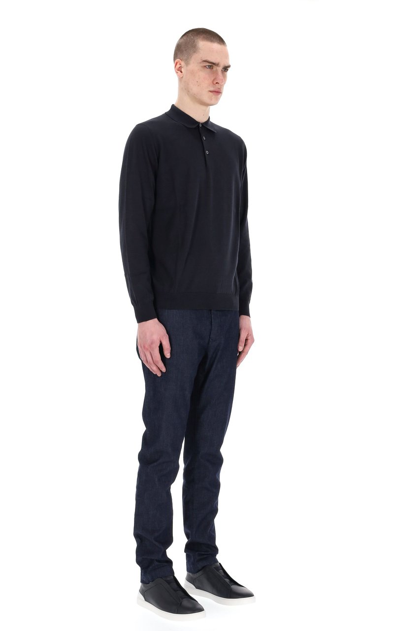 Drumohr Lightweight Cotton Long Sleeve Polo Zwart