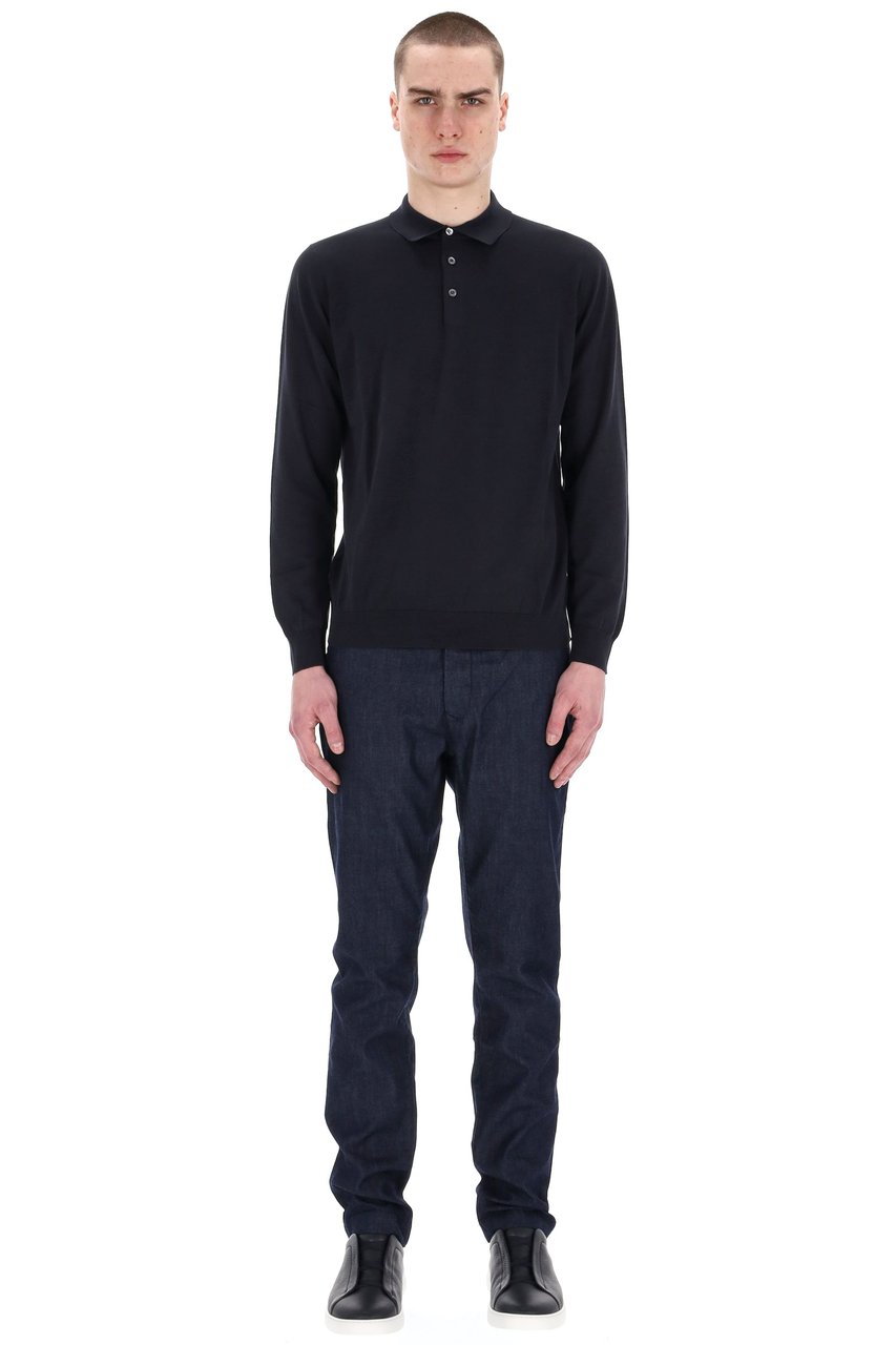 Drumohr Lightweight Cotton Long Sleeve Polo Zwart