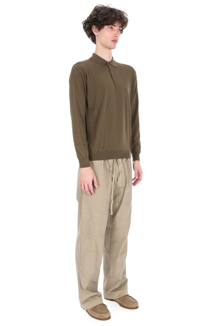 Drumohr Military Green Long-Sleeve Polo Shirt Grijs