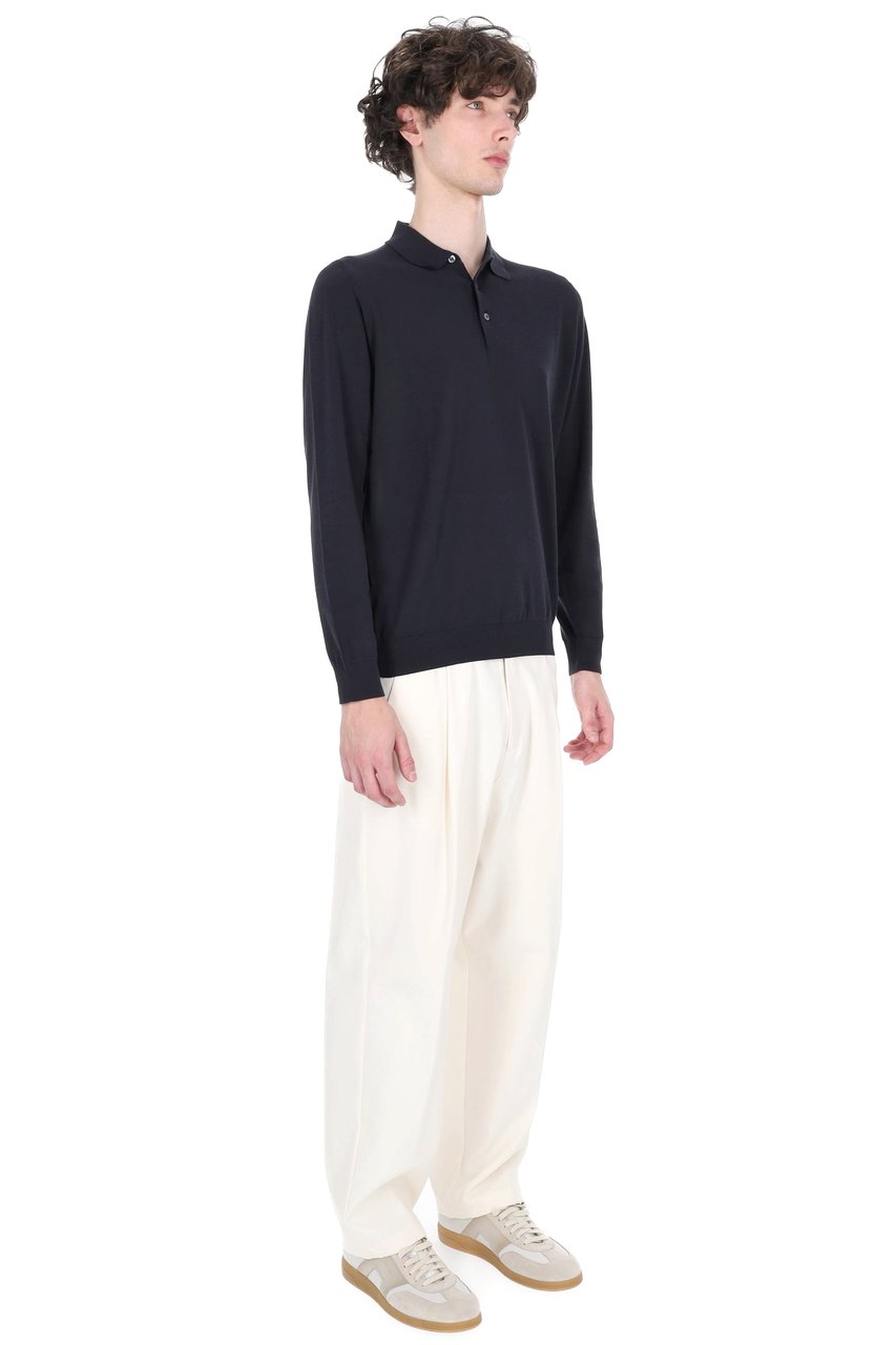 Drumohr Blue Long-Sleeve Cotton Polo Shirt Zwart