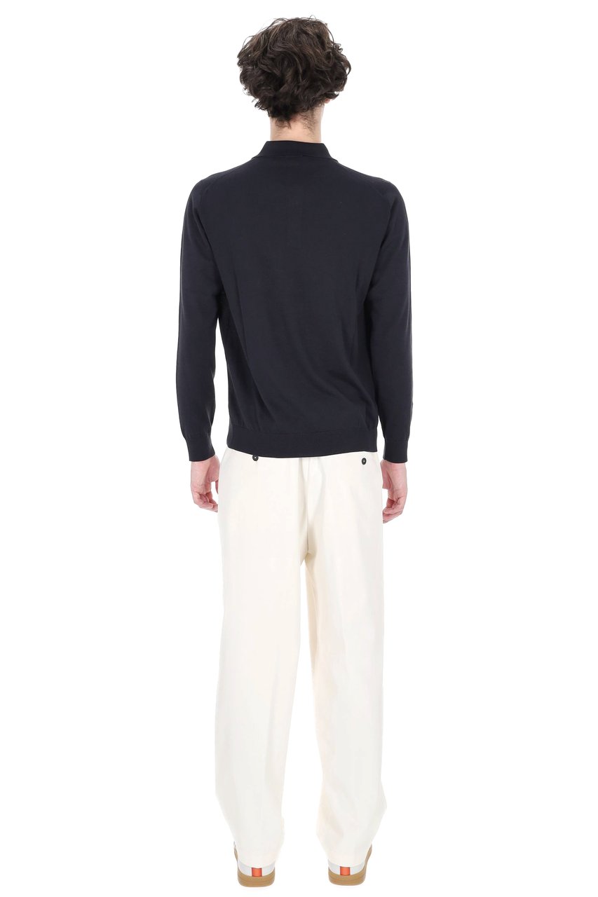 Drumohr Blue Long-Sleeve Cotton Polo Shirt Zwart