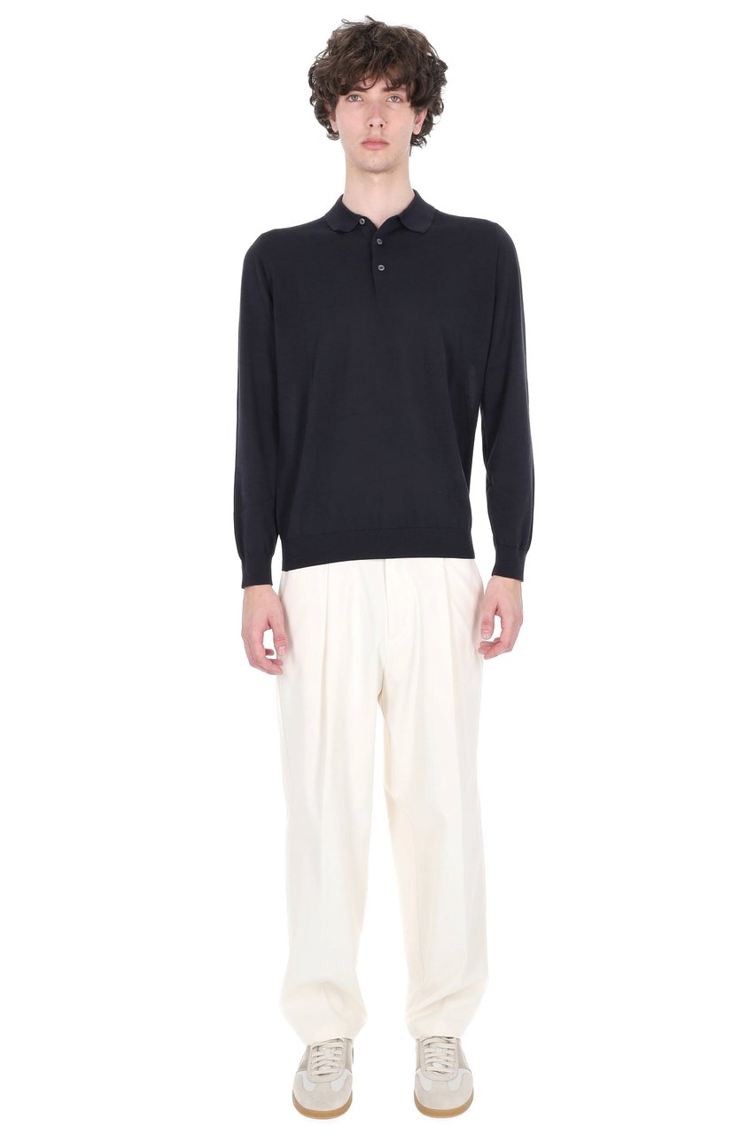 Drumohr Blue Long-Sleeve Cotton Polo Shirt Zwart