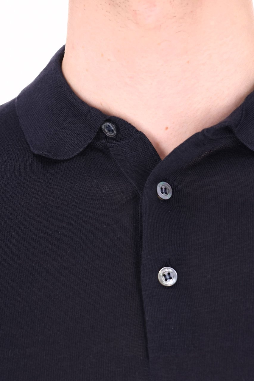 Drumohr Blue Long-Sleeve Cotton Polo Shirt Zwart