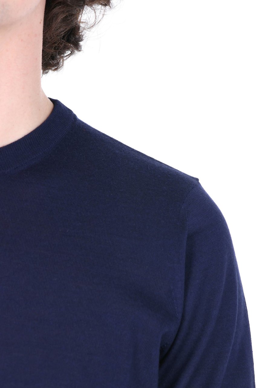Drumohr Navy Cashmere-Wool-Silk Crewneck Sweater Zwart