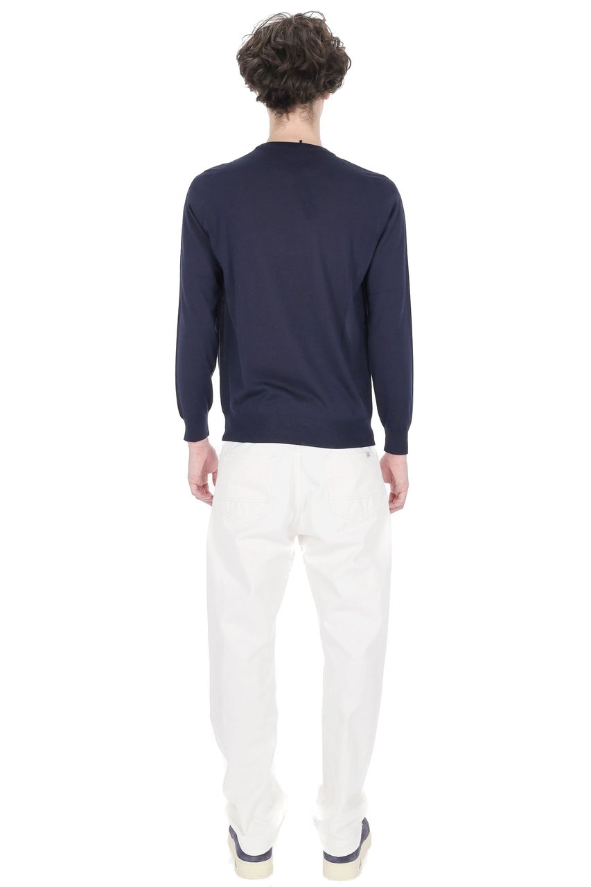 Drumohr Navy Cashmere-Wool-Silk Crewneck Sweater Zwart