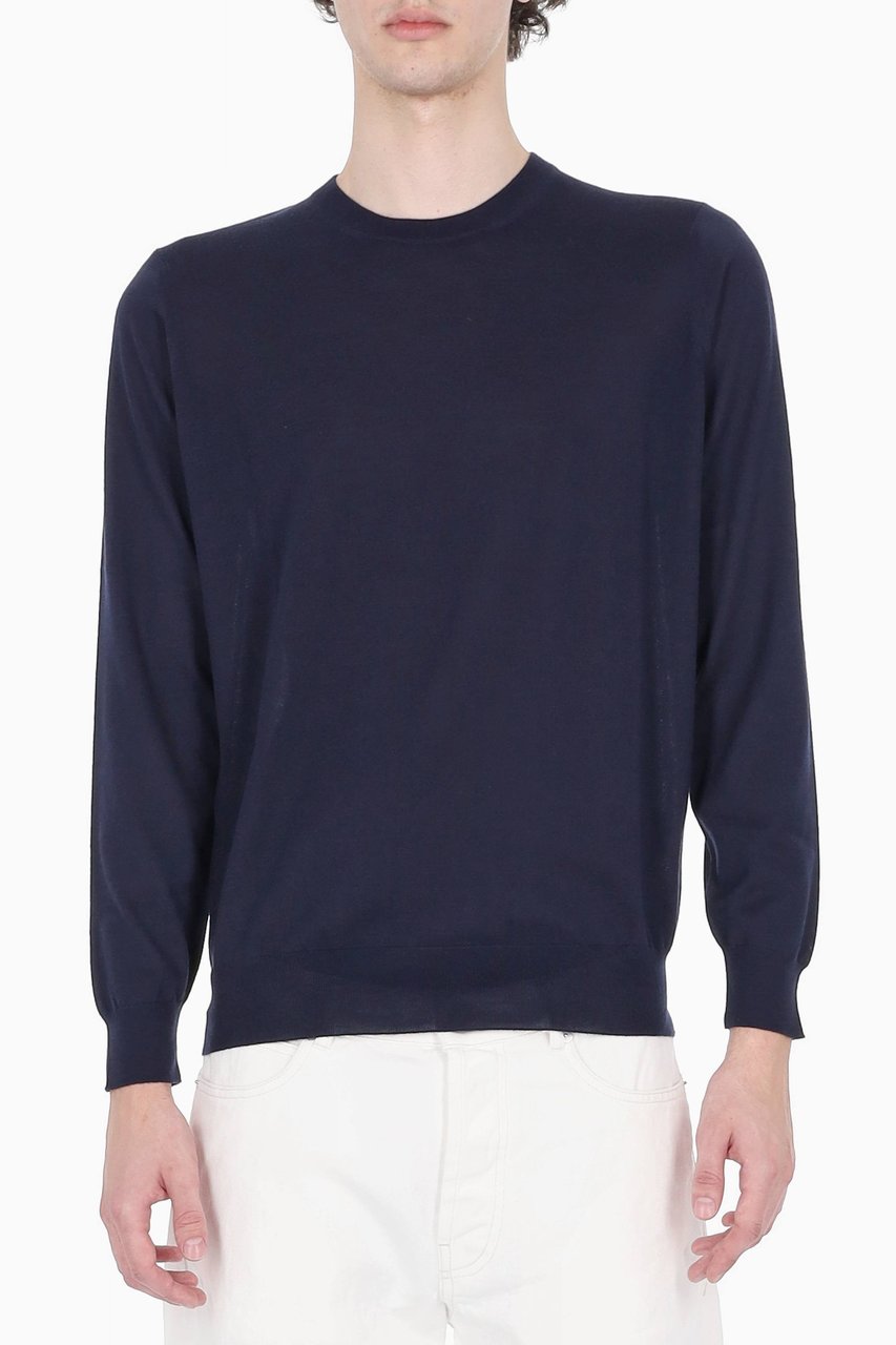 Drumohr Navy Cashmere-Wool-Silk Crewneck Sweater Zwart