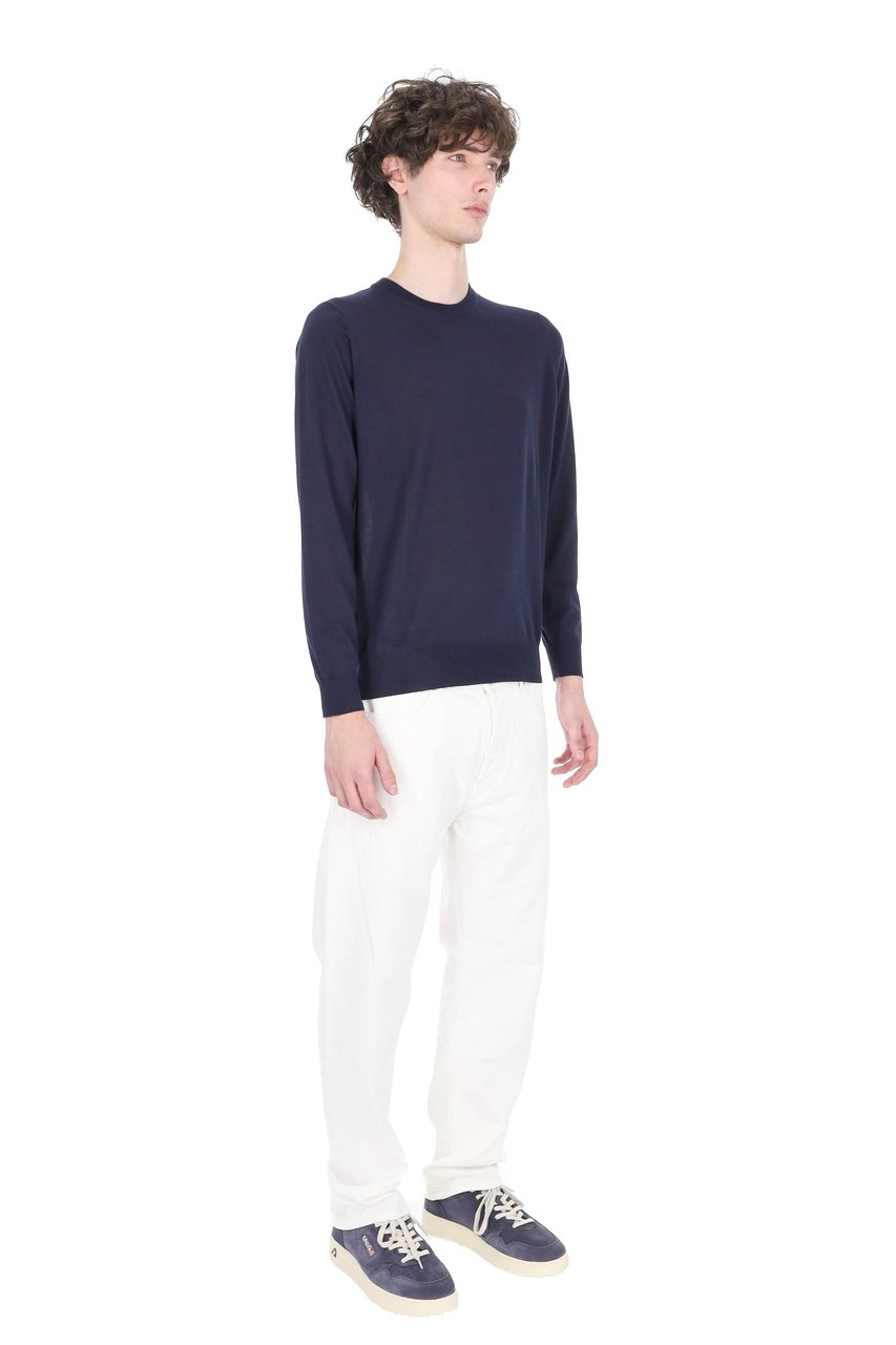Drumohr Navy Cashmere-Wool-Silk Crewneck Sweater Zwart