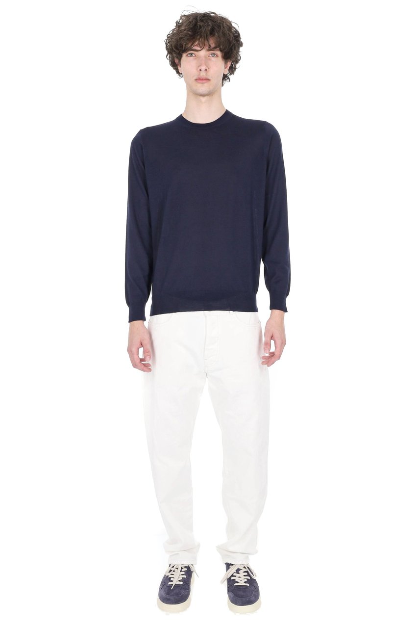 Drumohr Navy Cashmere-Wool-Silk Crewneck Sweater Zwart