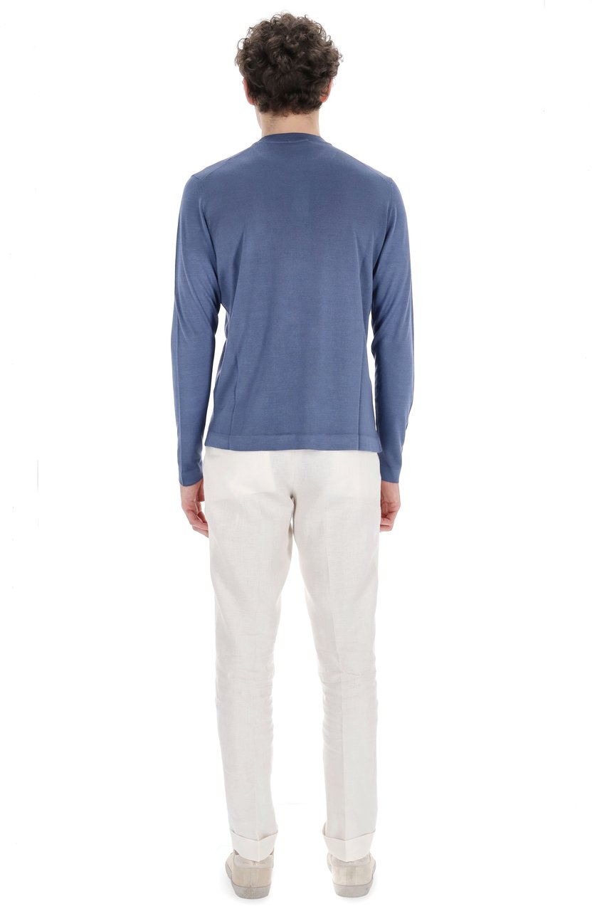 Drumohr Long Sleeve Silk Crewneck Sweater Blauw