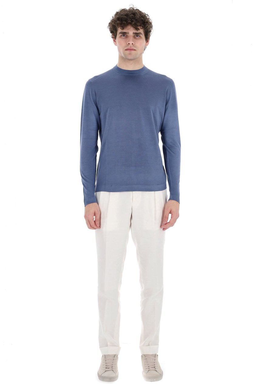 Drumohr Long Sleeve Silk Crewneck Sweater Blauw