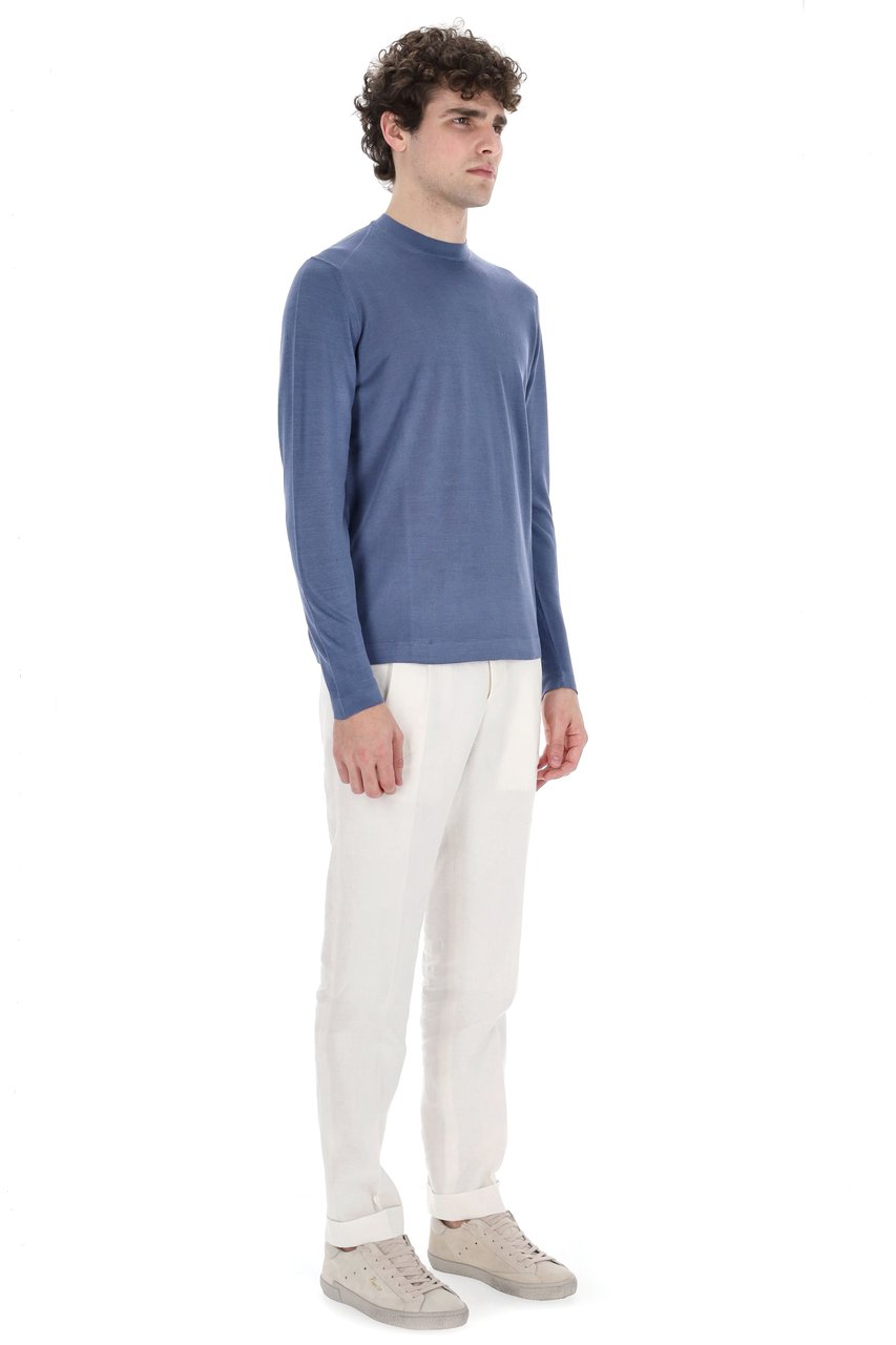 Drumohr Long Sleeve Silk Crewneck Sweater Blauw