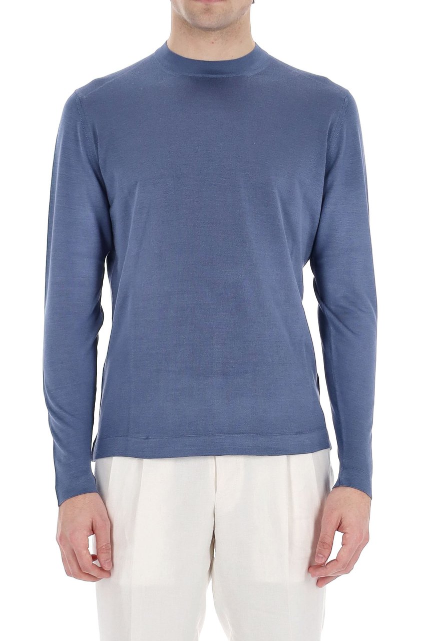 Drumohr Long Sleeve Silk Crewneck Sweater Blauw