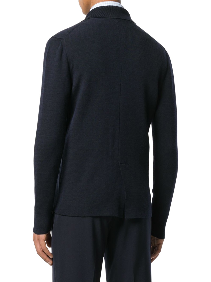 Drumohr Navy Blue Knit Wool Blazer Zwart