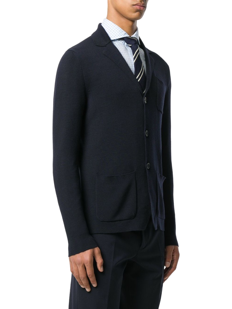 Drumohr Navy Blue Knit Wool Blazer Zwart