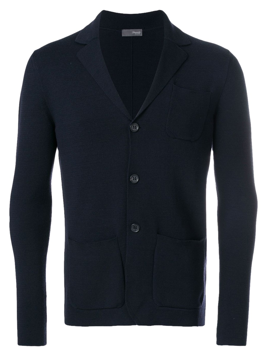 Drumohr Navy Blue Knit Wool Blazer Zwart