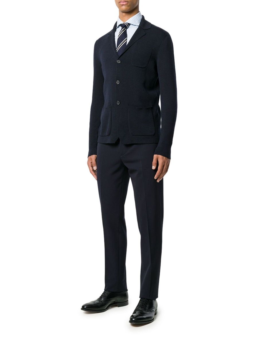 Drumohr Navy Blue Knit Wool Blazer Zwart