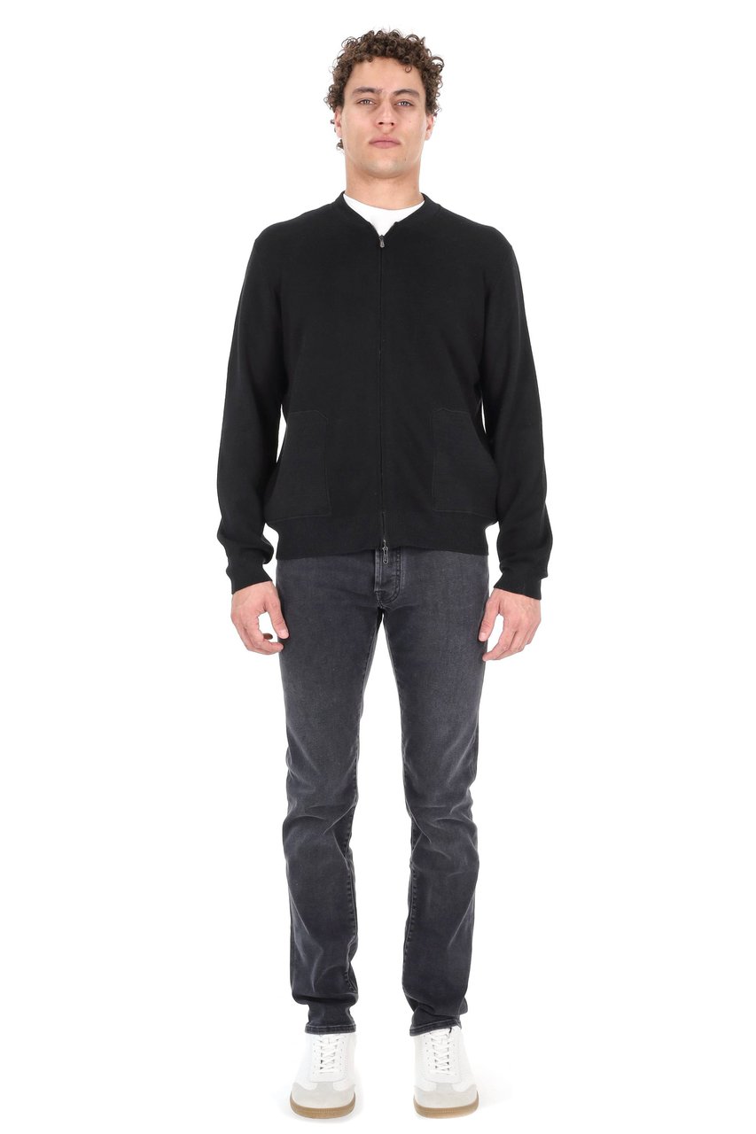 Drumohr Baseball Collar Merino Wool Full-Zip Sweater Zwart