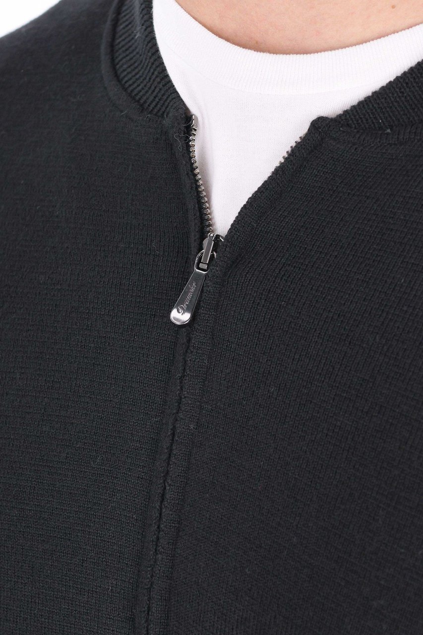 Drumohr Baseball Collar Merino Wool Full-Zip Sweater Zwart