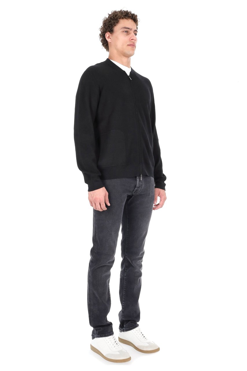 Drumohr Baseball Collar Merino Wool Full-Zip Sweater Zwart