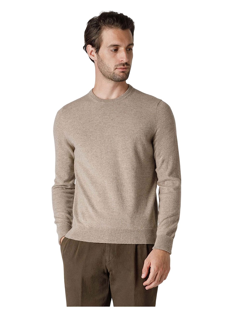 Drumohr Beige Crew Neck Cashmere Ribbed Sweater Wit