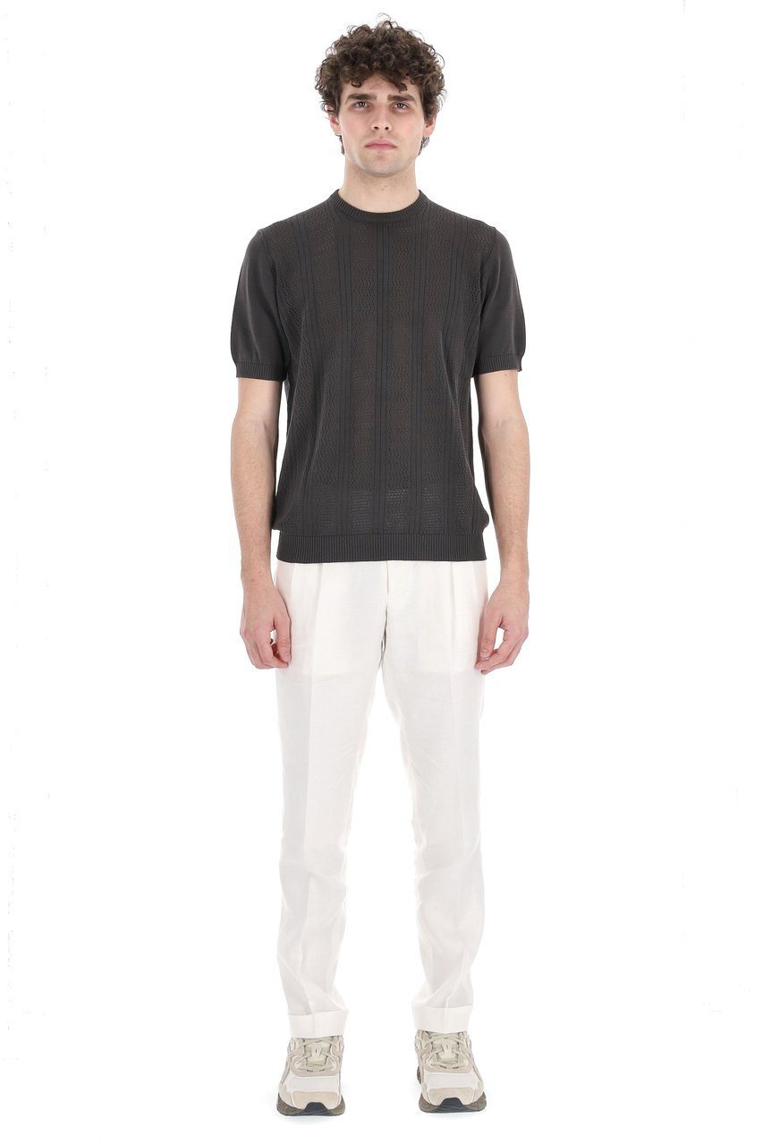 Drumohr Textured Black Knit T-Shirt with Ribbed Details Zwart