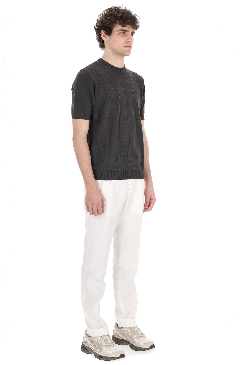 Drumohr Textured Black Knit T-Shirt with Ribbed Details Zwart