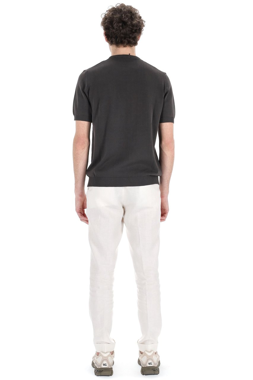Drumohr Textured Black Knit T-Shirt with Ribbed Details Zwart