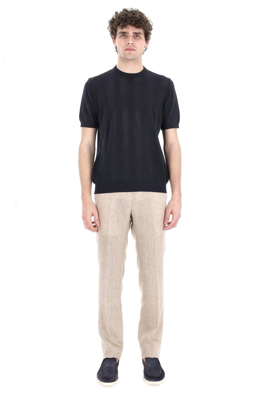 Drumohr Textured Knit Cotton T-Shirt with Ribbed Trims Zwart