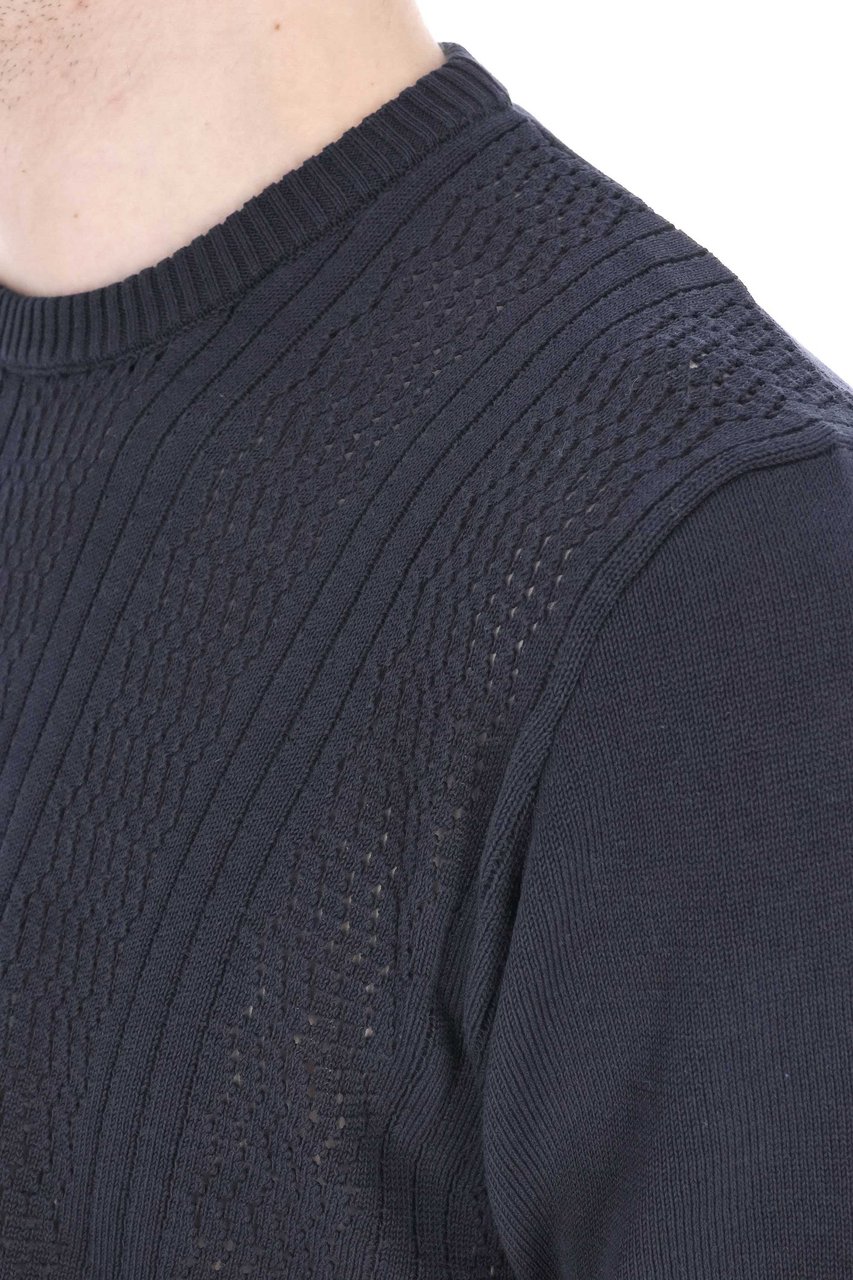Drumohr Textured Knit Cotton T-Shirt with Ribbed Trims Zwart