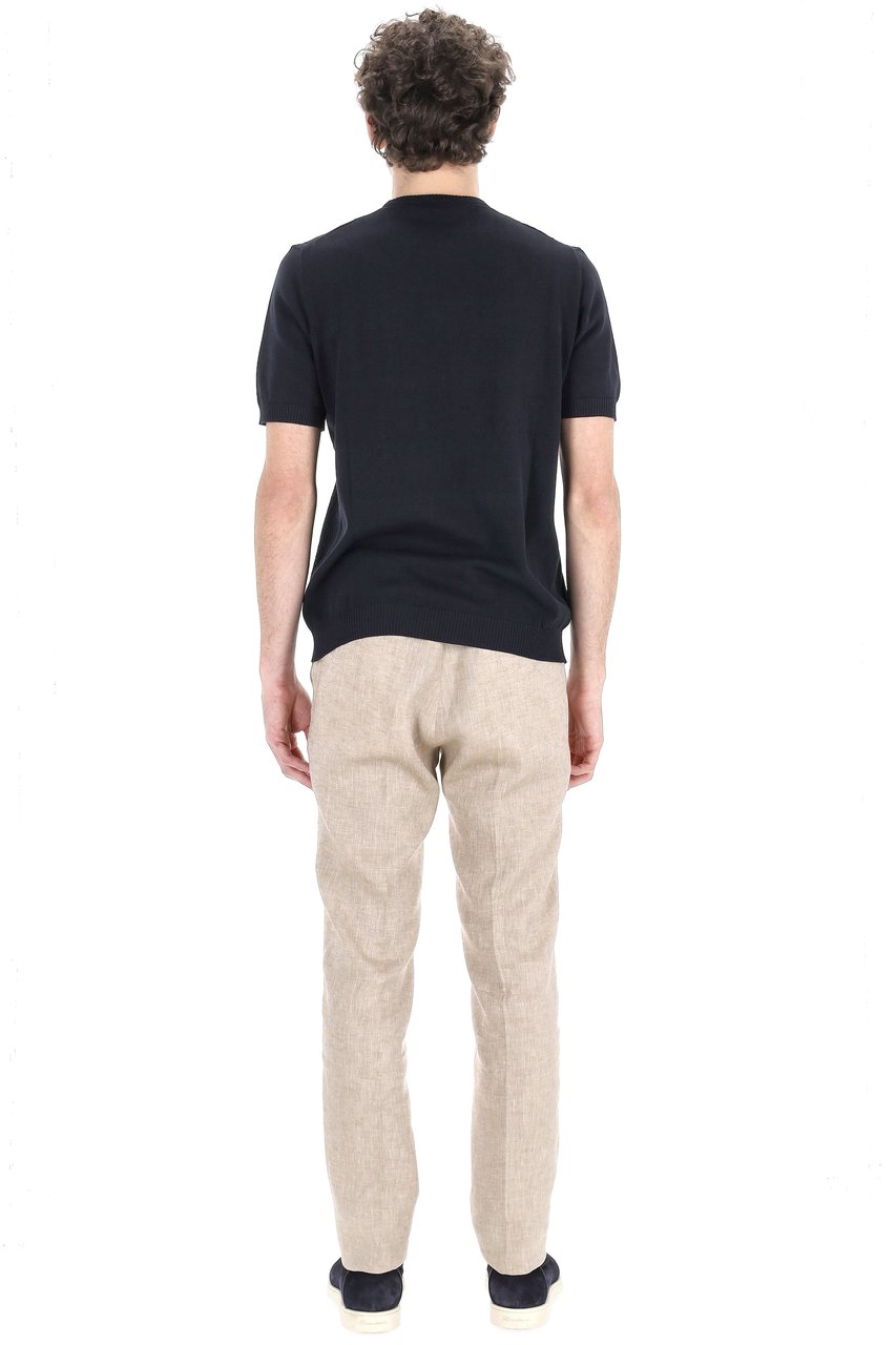 Drumohr Textured Knit Cotton T-Shirt with Ribbed Trims Zwart